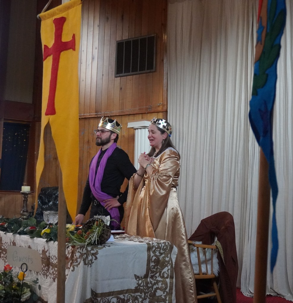 Acting King and Queen praise the fighters and thank the SCA for participating in the Medieval Games at Siskiyou School in Ashland, Oregon. April 16, 2026.